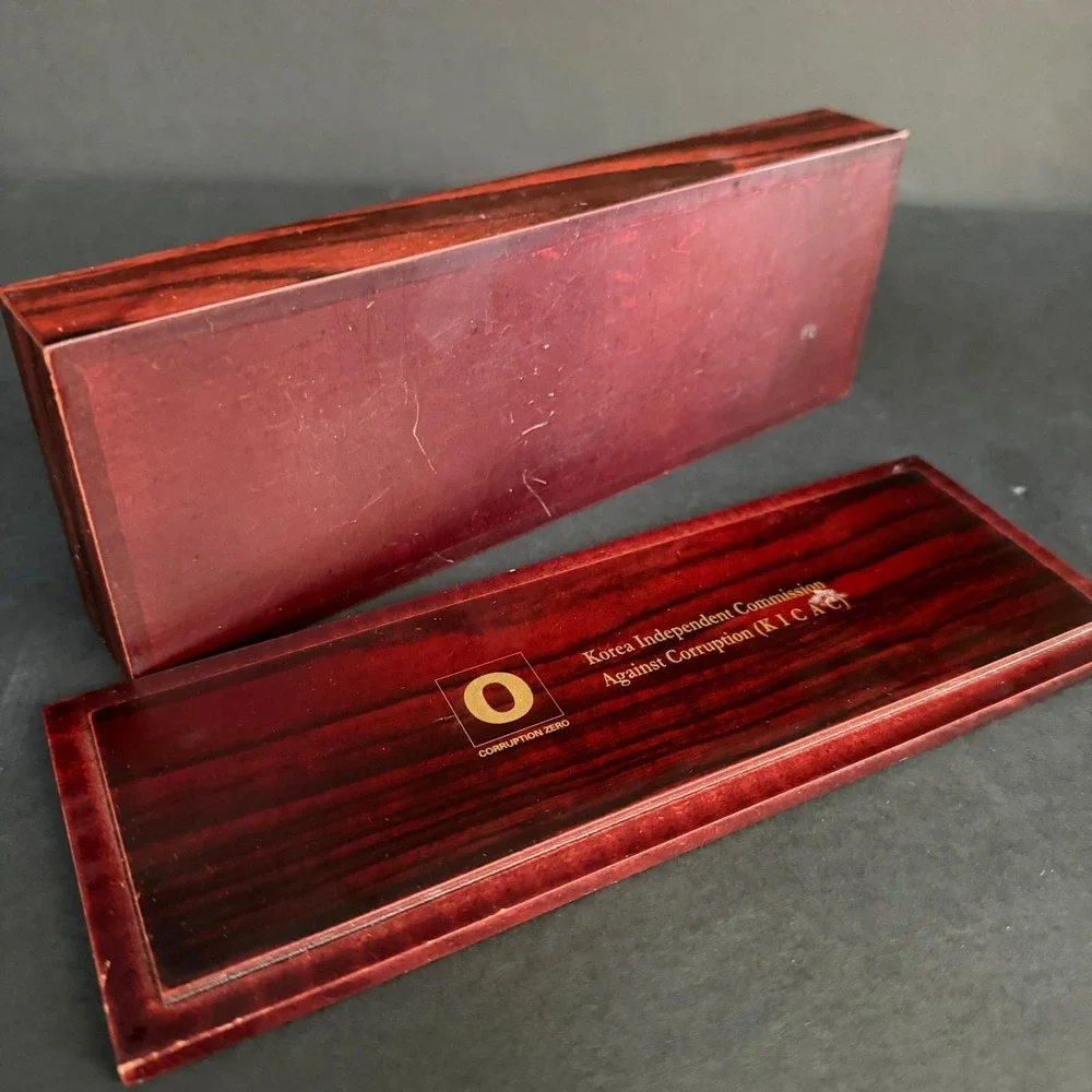 Vintage Korean Inlay Wood Box KICAC‎ Duck/Crane Marquetry Red Velvet RARE